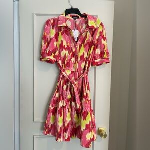 Nicole Miller Pink and Yellow Midi Dress
